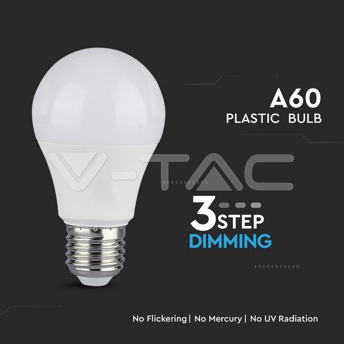 LED Bulb - 9W E27 A60 Thermoplastic 3Step Dimming 4000K 2 PCS/Blister - NEW  