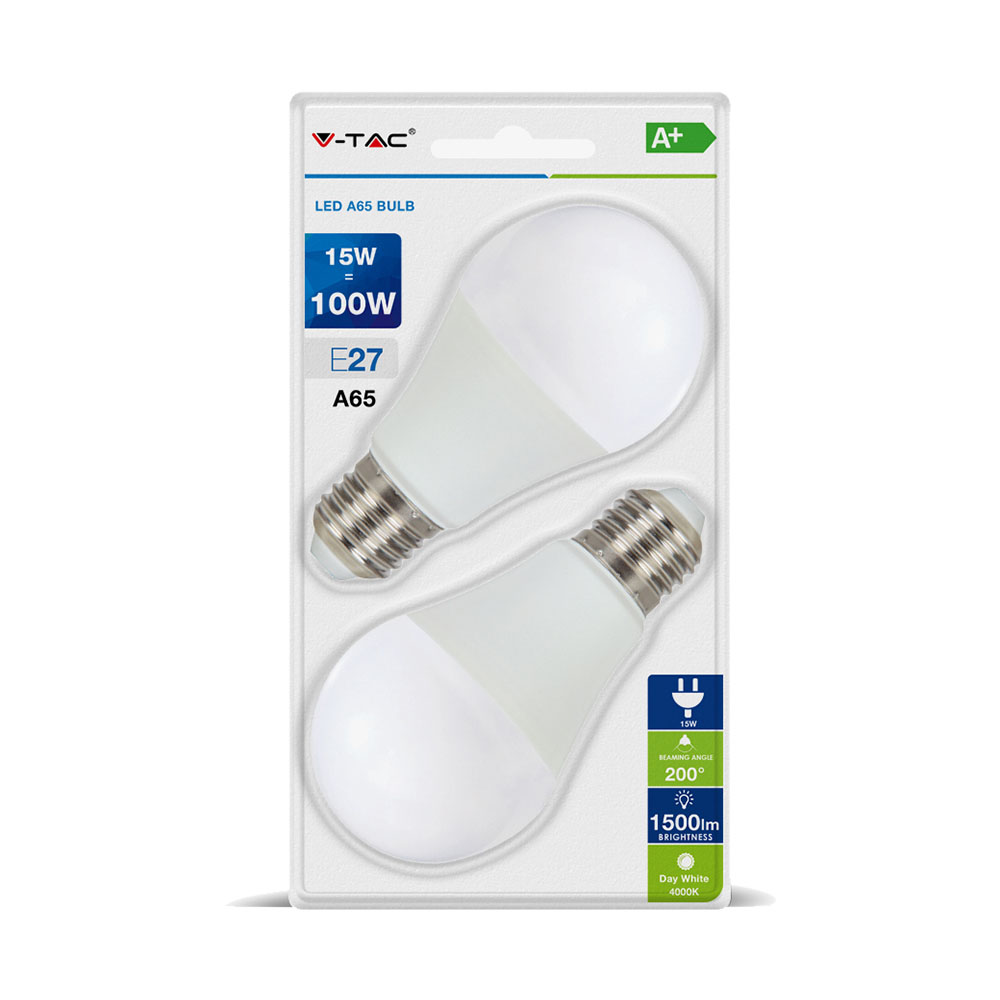 LED Bulb - 15W E27 A60 Thermoplastic 6400K 2PCS/Blister Pack           